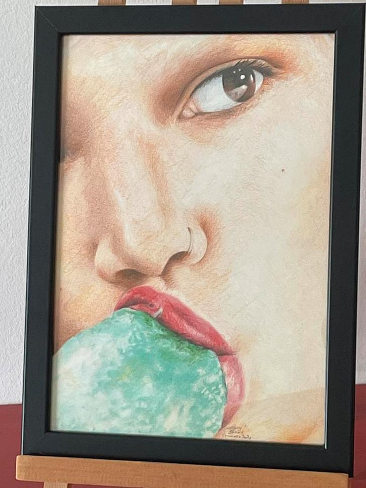 Kleurpotloodtekening Gérald Baes “Princess”, 2020, Antiek en Kunst, Kunst | Tekeningen en Fotografie, Ophalen of Verzenden