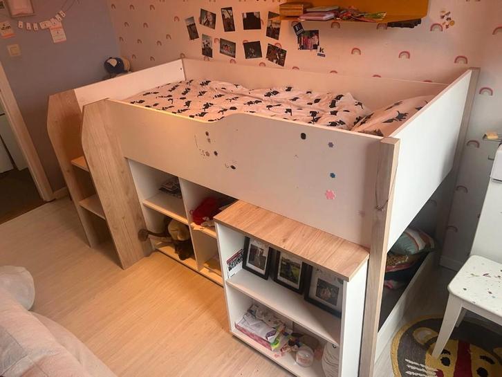 Halfhoogslaper met kast en bureau, Huis en Inrichting, Slaapkamer | Stapelbedden en Hoogslapers, Gebruikt, Halfhoogslaper, 90 cm