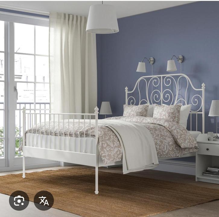 Ikea Leirvik bed, Maison & Meubles, Chambre à coucher | Lits, Utilisé, Deux personnes, 140 cm, 200 cm, Métal, Blanc, Enlèvement