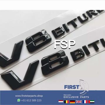 Mercedes AMG V8 BI TURBO LOGO SET ZWART C CLS E G GLC GLE S  beschikbaar voor biedingen