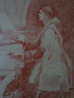 Lithographie en rouge-marron Alfred Bastien Joueur d'orgue, Enlèvement