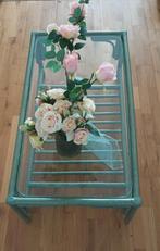 bamboetafel - glazen blad., Ophalen, Gebruikt, Glas, Bambou