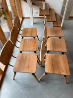 6 stoelen massief hout en staal, Huis en Inrichting, Stoelen, Ophalen, Gebruikt, Bruin, Vijf, Zes of meer stoelen