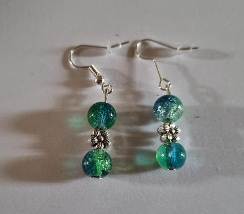 Oorbellen „Fleur Océane”, Handtassen en Accessoires, Oorbellen, Nieuw, Hangers, Zilver, Groen, Ophalen of Verzenden