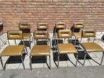 Set van 8 vintage stoelen, kleur: kaki, Retro, vintage, Vijf, Zes of meer stoelen, Gebruikt, Leer