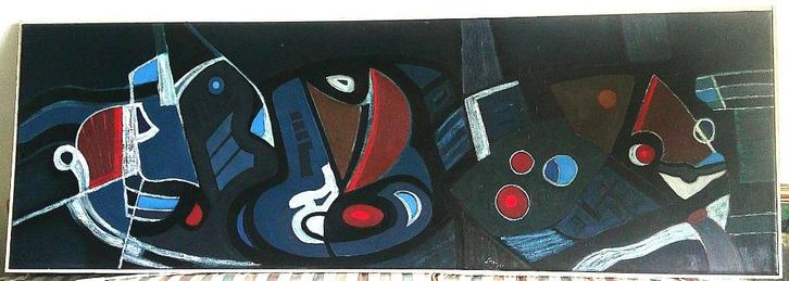 Kleurrijke compositie 1967 - ges. SMAL (stijl Picasso), Antiek en Kunst, Kunst | Schilderijen | Klassiek, Ophalen of Verzenden