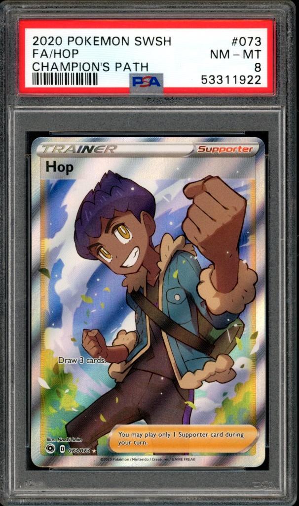 Hop [FA] PSA 8 - 073/073 - Champions Path 2020, Hobby en Vrije tijd, Verzamelkaartspellen | Pokémon, Zo goed als nieuw, Losse kaart