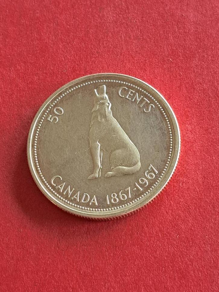 1967 Canada 50 cents in zilver Elizabeth II met wolf, Postzegels en Munten, Munten | Amerika, Losse munt, Noord-Amerika, Zilver