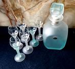 Bottiglia+6 bicchieri en vetro satinato ,1960-1980., Envoi