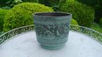 Vintage bloempot terracotta brons groen patina Sgraffito, Ophalen of Verzenden, Terracotta, Binnen