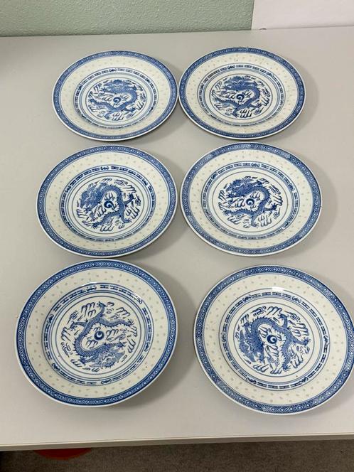 Vintage Jingdezhen porseleinen chinese draak bord borden 6x, Antiek en Kunst, Antiek | Servies los, Ophalen of Verzenden