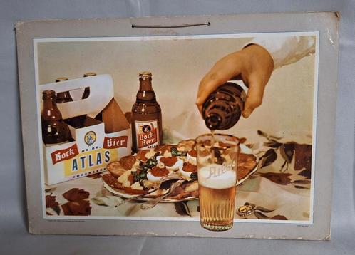 Enseigne publicitaire café 1958 Biere Bock Atlas Brie., Collections, Marques & Objets publicitaires, Utilisé, Panneau publicitaire