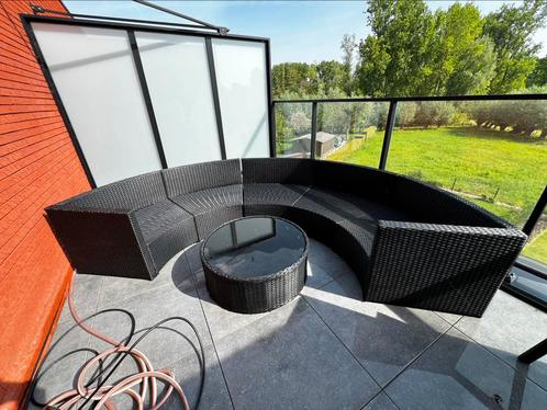 Loungeset 3 delig zwart met bijzettafel & bijhorende kussens, Tuin en Terras, Tuinmeubel-accessoires, Zo goed als nieuw, Ophalen