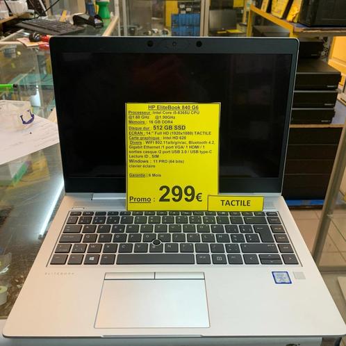 HP EliteBook 840 G6  SSD 512 RAM 16GB TACTILE, Computers en Software, Windows Laptops, Refurbished, 14 inch, SSD, Minder dan 2 Ghz