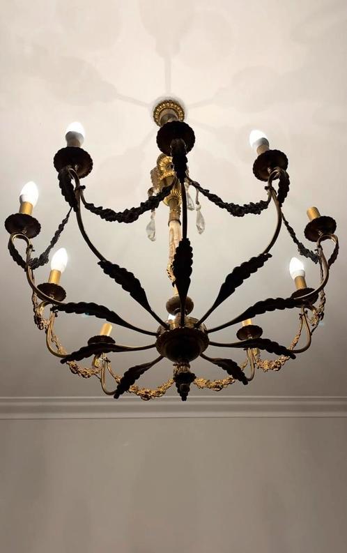 Vintage goudkleurige metalen kroonluchter, Huis en Inrichting, Lampen | Kroonluchters, Gebruikt, Ophalen