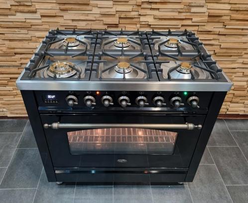 🔥 Poêle Luxe Boretti 90 cm noir + four ancien cuivre 300C, Electroménager, Cuisinières, Comme neuf, Autoportant, 5 zones de cuisson ou plus