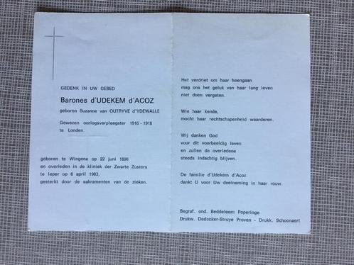 Barones Grootmoeder Koningin Mathilde +Ieper 1983 (WOI), Verzamelen, Bidprentjes en Rouwkaarten, Bidprentje, Verzenden