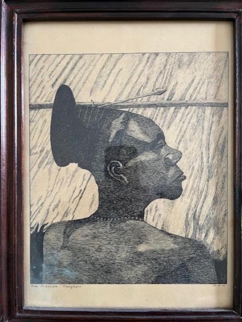 Dessin encre de chine Mangbetu Congo belge, Antiquités & Art, Art | Dessins & Photographie, Enlèvement ou Envoi
