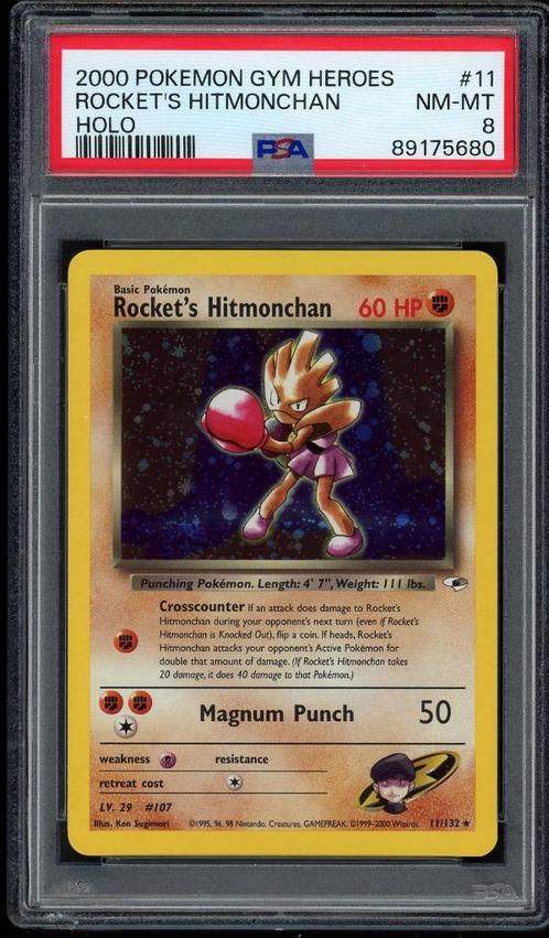 Rocket's Hitmonchan Holo PSA 8 - 11/132 - Gym Heroes 2000, Hobby & Loisirs créatifs, Jeux de cartes à collectionner | Pokémon