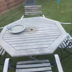 Tuintafel + 4 teakhouten stoelen, Ophalen, Gebruikt