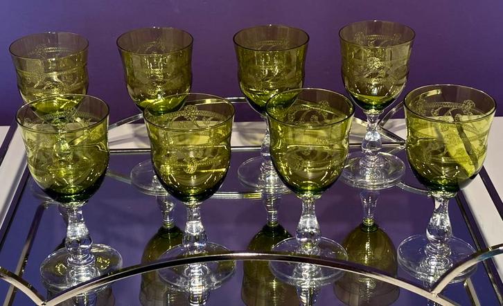 Lot de 8 verres en cristal Art Nouveau Portieux (1900-1930), Antiek en Kunst, Antiek | Glaswerk en Kristal, Ophalen