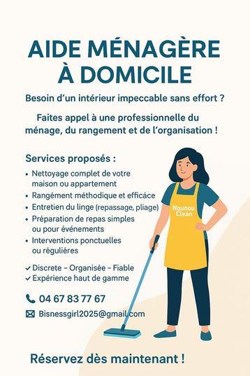 Femme de menage beschikbaar voor biedingen
