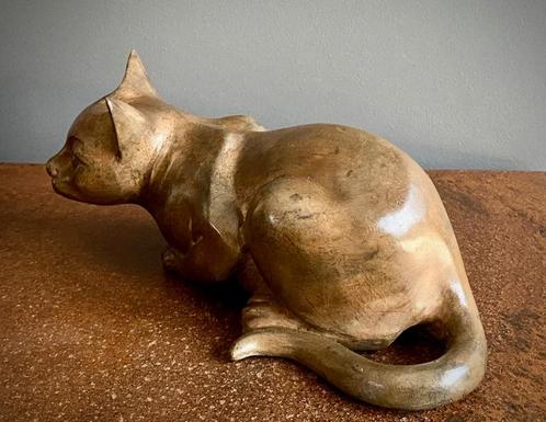 Grote bronzen Art Deco kat gesigneerd Chenet Style Pompom, Antiek en Kunst, Antiek | Brons en Koper, Brons, Ophalen of Verzenden