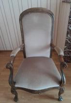 Zetel met hoge rugleuning in beige fluweel, Ophalen, Hout, Gebruikt, Eenpersoons