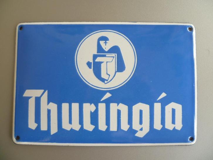 EMAILLE DEURPOST BORDJE"THURINGIA VERZEKERINGEN"UIT JAREN30, Verzamelen, Merken en Reclamevoorwerpen, Zo goed als nieuw, Reclamebord