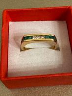 Bague en or 18 k avec diamants et émeraude, Enlèvement, Comme neuf, Or, Or