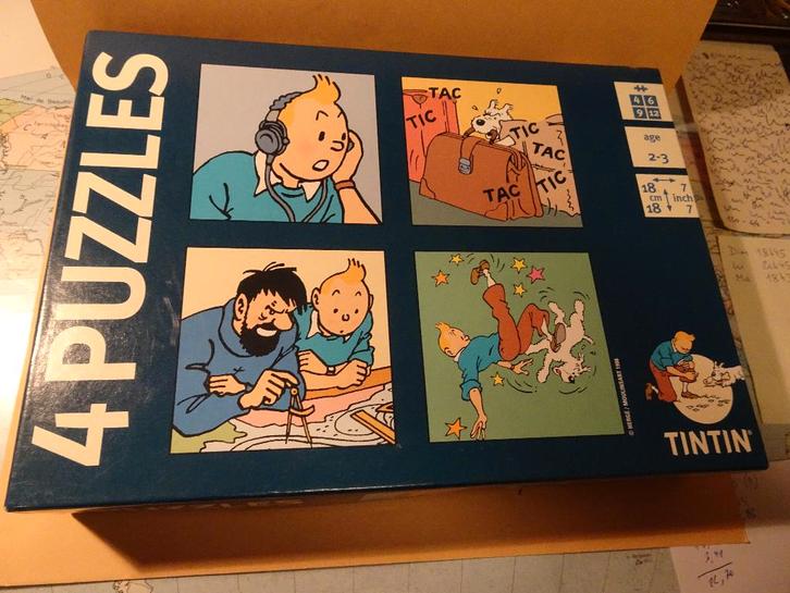 4 Puzzles de 4/6/9/12 pièces Tintin, Collections, Personnages de BD, Comme neuf, Livre ou Jeu, Tintin, Enlèvement ou Envoi