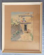 Aquarel binnenplaats (Gekocht in Portugal bij kunsthandel), Ophalen of Verzenden