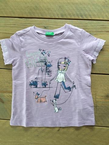 BENETTON, lila t-shirt meisje + diertjes maat 86