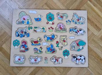 Houten inlegpuzzel, dieren van de boerderij, 17 stukken beschikbaar voor biedingen