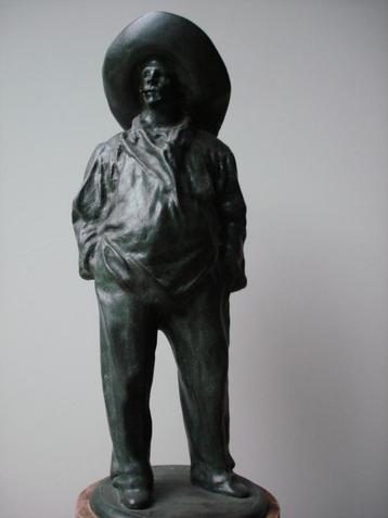 LEON MIGNON, LUIK antiek bronzen beeld man met hoed arbeider beschikbaar voor biedingen