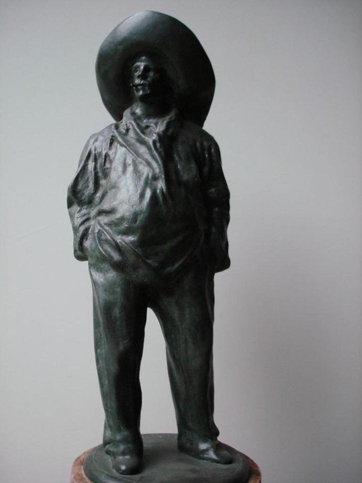 LEON MIGNON, LUIK antiek bronzen beeld man met hoed arbeider, Antiek en Kunst, Kunst | Beelden en Houtsnijwerken, Ophalen