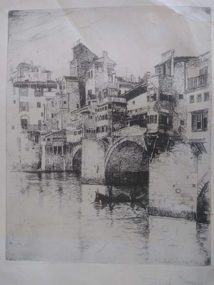 Il Ponte Vecchio - Firenze 1883 Joseph Pennell (1857-1926), Antiek en Kunst, Kunst | Etsen en Gravures, Ophalen of Verzenden