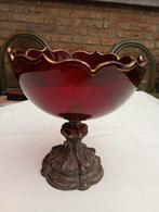 Vintage kristallen vaas, op metalen voet, Antiek en Kunst, Ophalen of Verzenden