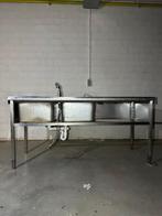 Inox wastafel met 2 spoelbakken, Huis en Inrichting, Ophalen, Gebruikt, Staal of Inox, Enkelwandige keuken
