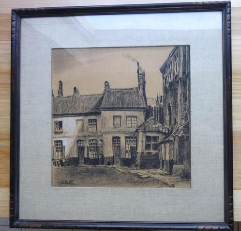 A. De Loof, pastel, stadszicht, 35x35, Antiek en Kunst, Kunst | Schilderijen | Klassiek, Ophalen