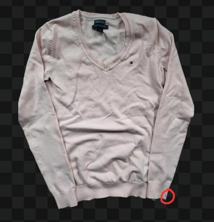 Tommy Hilfiger damestrui - V-hals - Maat XS - Zalmroze, Kleding | Dames, Truien en Vesten, Gedragen, Maat 34 (XS) of kleiner, Roze