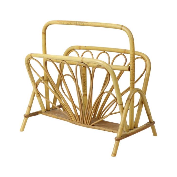 Franse Rotan Lectuurbak Magazinerek Boho Stijl Sixties, Huis en Inrichting, Woonaccessoires | Krantenbakken en Lectuurbakken, Gebruikt