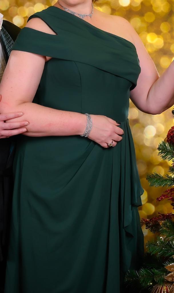 Maat 48- JJ's eén schouder vloer lengte chiffon avondjurk, Kleding | Dames, Jurken, Zo goed als nieuw, Maat 46/48 (XL) of groter