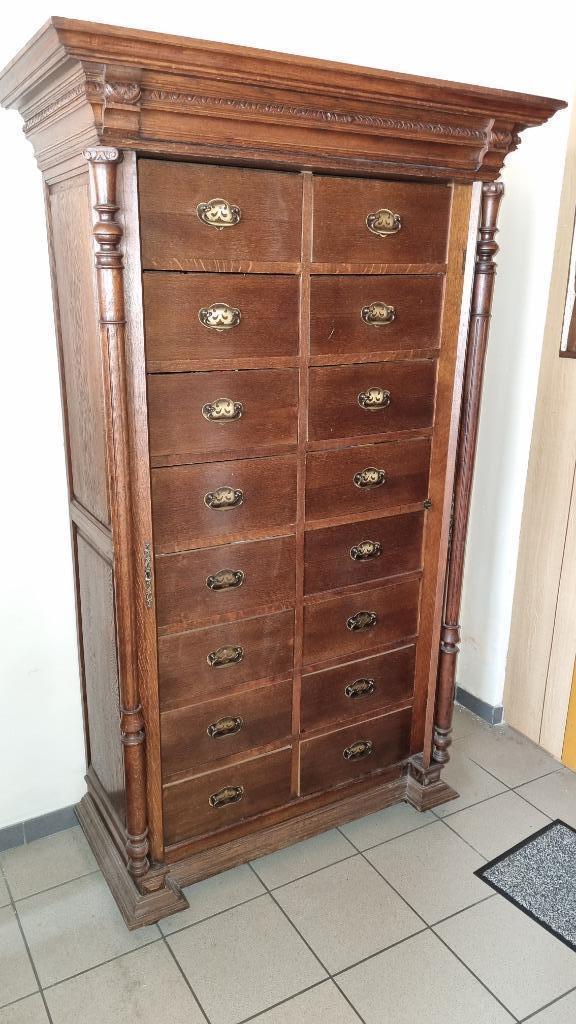Antieke Vintage houten 16 schuiven notariskast, Antiek en Kunst, Antiek | Meubels | Kasten, Ophalen