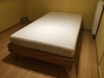 Cadre lit WOODLINE XXL 120 x 220 + sommier + matelas adaptés, Ophalen, Gebruikt, Eenpersoons, Beige