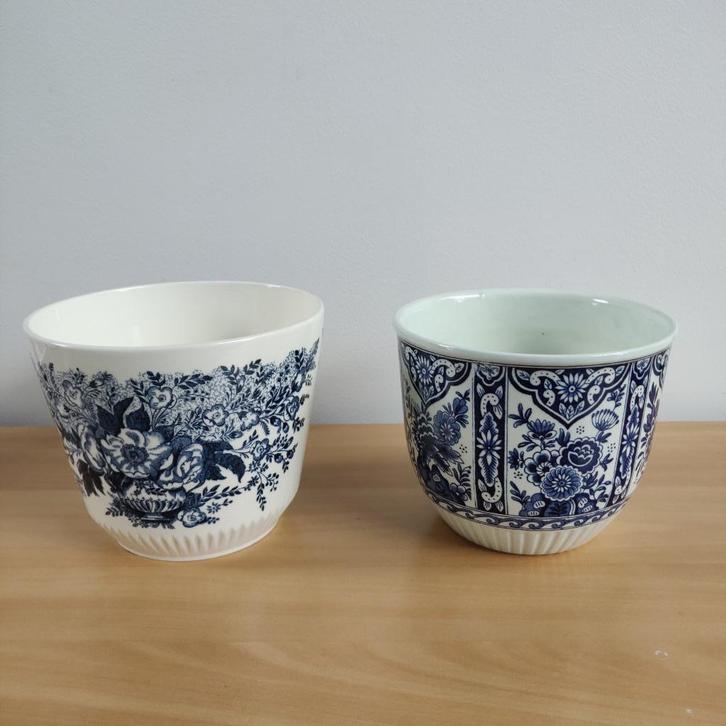 BLOEMPOTTEN DELFTST BLAUW, Tuin en Terras, Bloempotten, Zo goed als nieuw, Aardewerk, Binnen, Ophalen