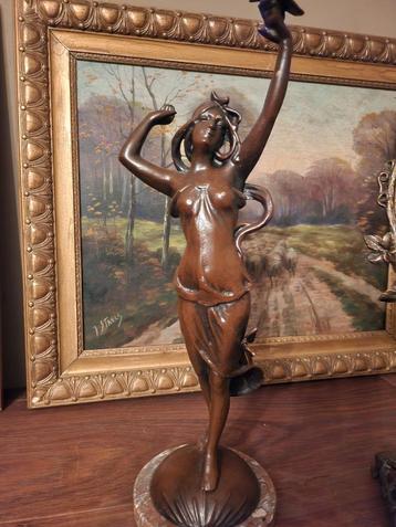 Zeer mooi bronzen beeld op marmeren voet, uniek, Enlèvement