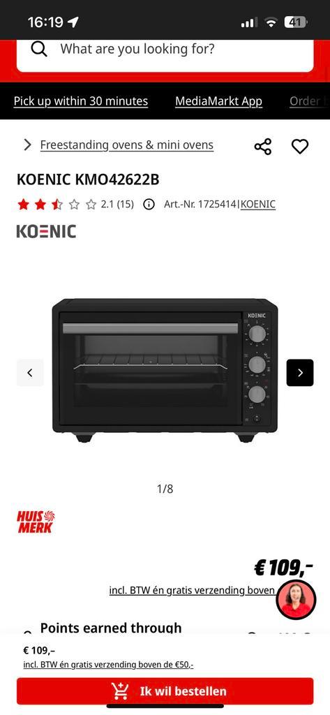 Fours electrique koenic 42L, Electroménager, Fours, Comme neuf, Autoportant, Enlèvement