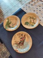 3 Vintage decoratieve bordjes van bamboe, Antiek en Kunst, Verzenden