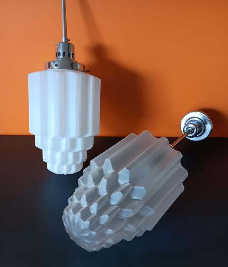 paar art deco skyscrapers, Maison & Meubles, Lampes | Suspensions, Utilisé, Verre, Enlèvement
